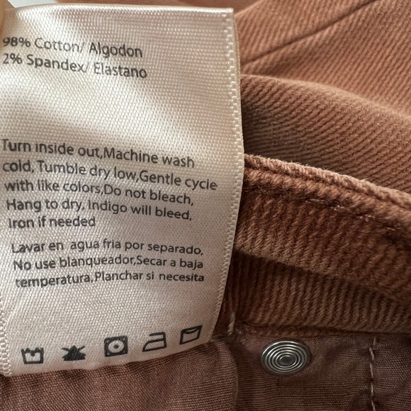 Risen Jeans Cropped Wide Leg Raw Hem Cotton Stretch Brown Sz 7 / 28 - Picture 8 of 8